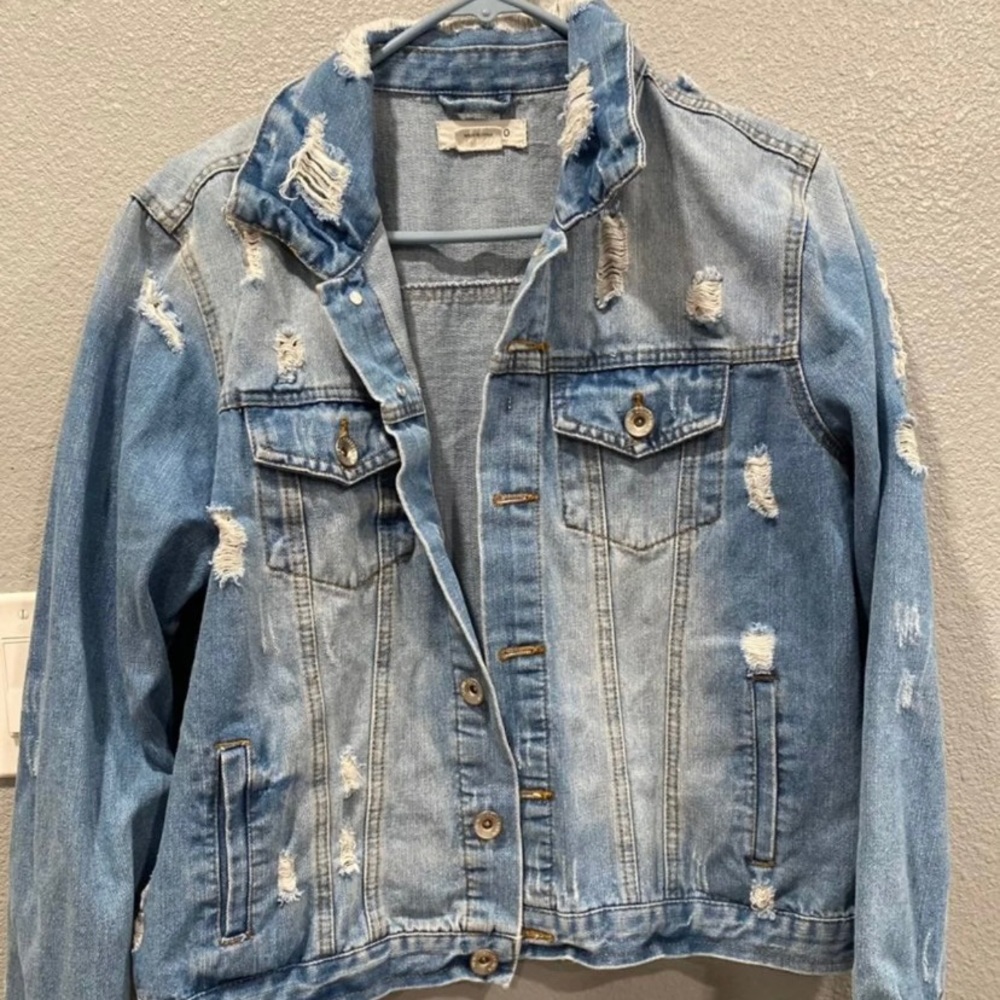 Distressed boyfriend fit denim jacket
